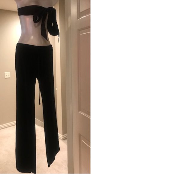 GORGEOUS ONYX-BLACK VELVET VELOUR EXPRESS SPORT PANTS W/ SPORTY SATIN STRIPING! - Picture 2 of 8